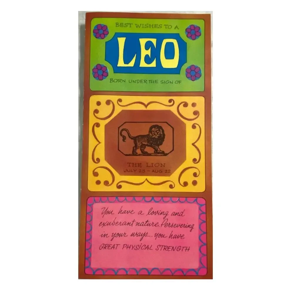 Vtg MCM Leo Birthday Card Horoscope Zodiac Unused USA Lion Strength Sunshine